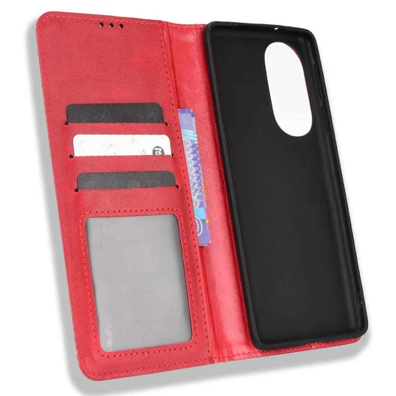 Mosaic Border Pattern Splicing Retro Style Leather Cover + TPU Wallet Stand Phone Case for Motorola Edge X30 - Red