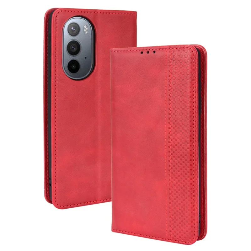 Mosaic Border Pattern Splicing Retro Style Leather Cover + TPU Wallet Stand Phone Case for Motorola Edge X30 - Red