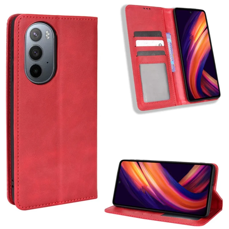 Mosaic Border Pattern Splicing Retro Style Leather Cover + TPU Wallet Stand Phone Case for Motorola Edge X30 - Red
