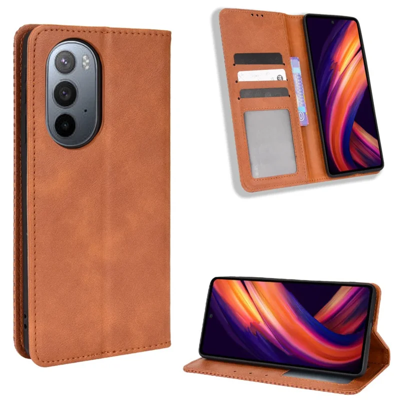 Patrón de Borde de Mosaico Empalme de Cubierta de Cuero de Estilo Retro + Estuche de Teléfono de Billetera TPU Para Motorola Edge X30 - Marrón