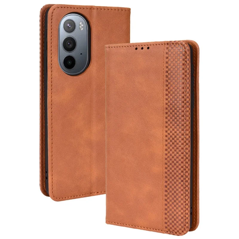 Patrón de Borde de Mosaico Empalme de Cubierta de Cuero de Estilo Retro + Estuche de Teléfono de Billetera TPU Para Motorola Edge X30 - Marrón