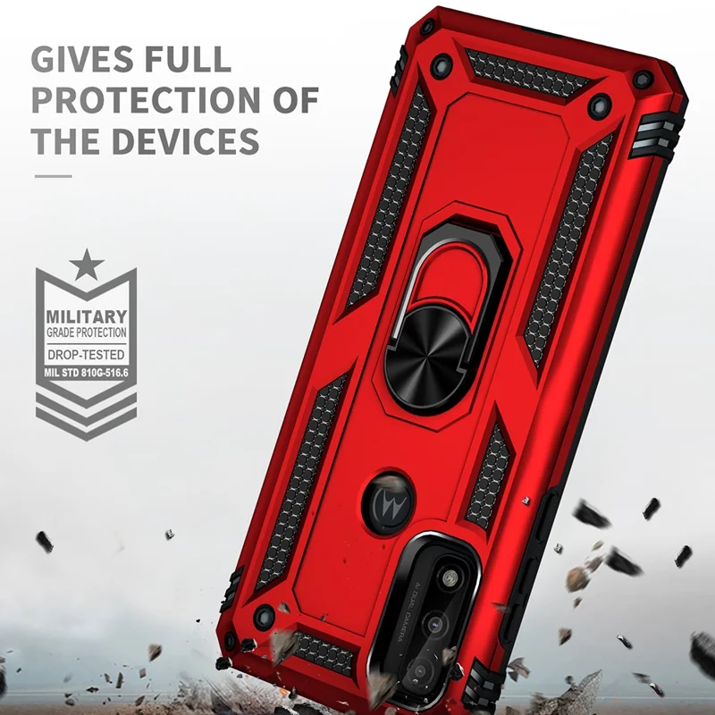 Per Motorola G Pure Anti-scratch Shock Hard Hard PC Soft TPU Custodia Protettiva Con Cavalletto ad Anello - Rosso
