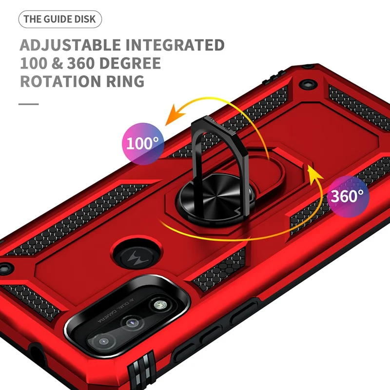 Per Motorola G Pure Anti-scratch Shock Hard Hard PC Soft TPU Custodia Protettiva Con Cavalletto ad Anello - Rosso