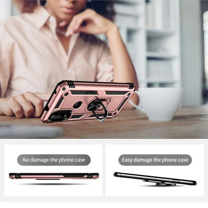 Pour Motorola G Pure Anti-scratch Shockproping Hard PC Soft TPU Protective Case Avec Ring Kickstand - or Rose