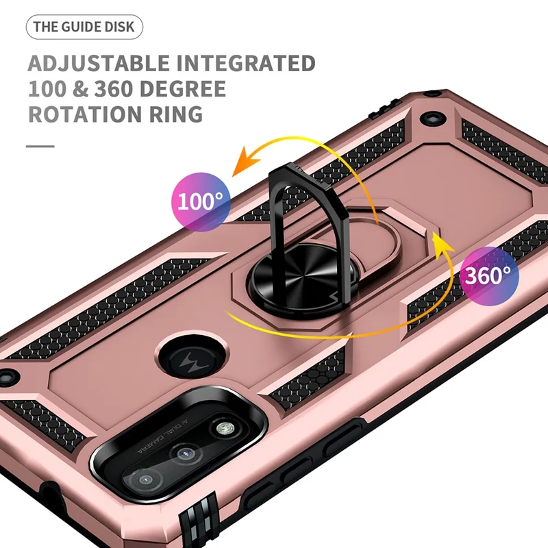Pour Motorola G Pure Anti-scratch Shockproping Hard PC Soft TPU Protective Case Avec Ring Kickstand - or Rose