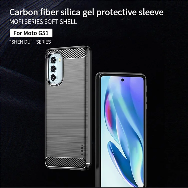 MOFI Texture de Fibre de Carbone MOFI Anti-fingerprint Bracked TPU Téléphone Couverture de Protection Pour Motorola Moto G51 5G - le Noir