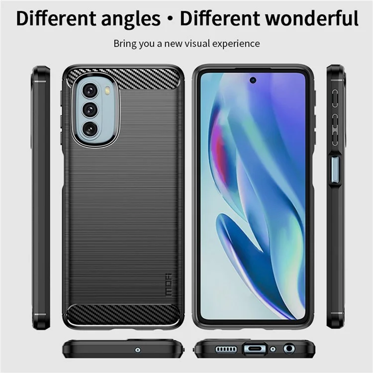MOFI Texture de Fibre de Carbone MOFI Anti-fingerprint Bracked TPU Téléphone Couverture de Protection Pour Motorola Moto G51 5G - le Noir