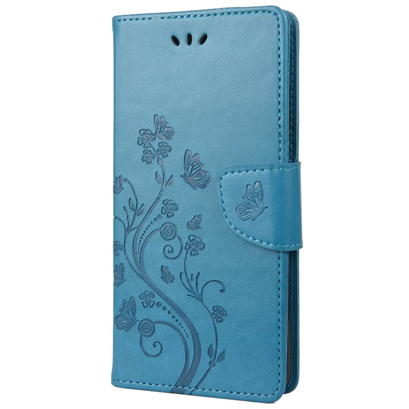 Imprint Butterflies Pattern Full Body Protection Leather Case Stand Wallet Phone Cover for Motorola Moto E20/E30/E40 - Blue