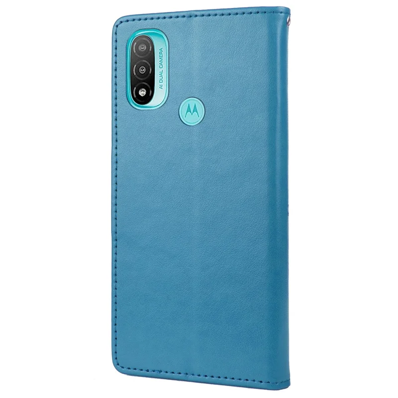 Imprint Butterflies Pattern Full Body Protection Leather Case Stand Wallet Phone Cover for Motorola Moto E20/E30/E40 - Blue