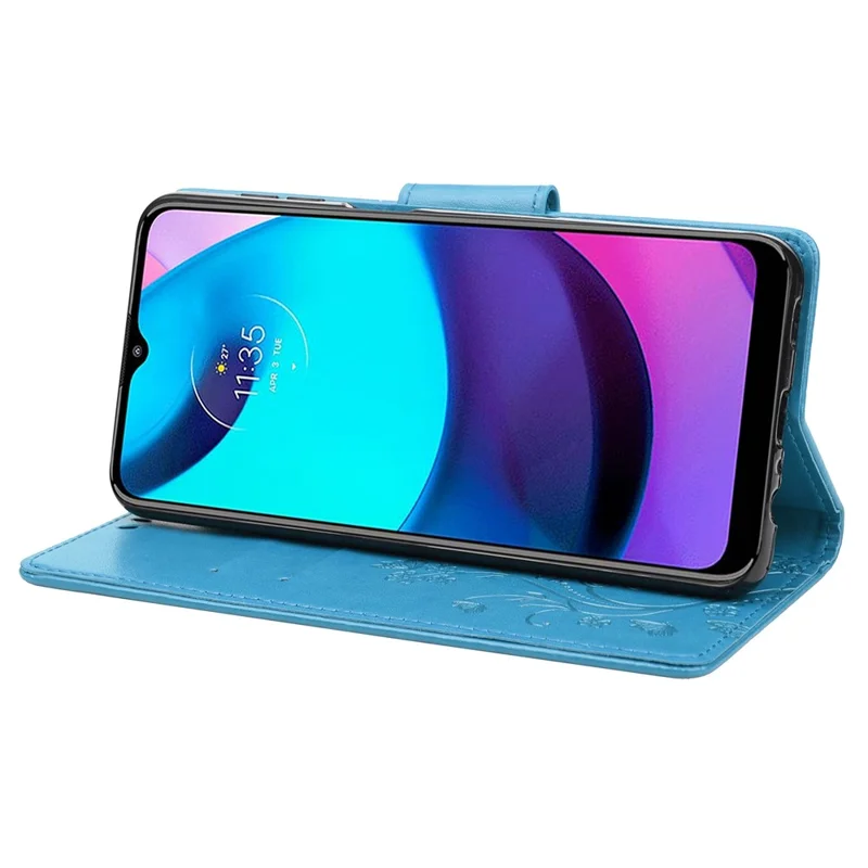 Imprint Butterflies Pattern Full Body Protection Leather Case Stand Wallet Phone Cover for Motorola Moto E20/E30/E40 - Blue
