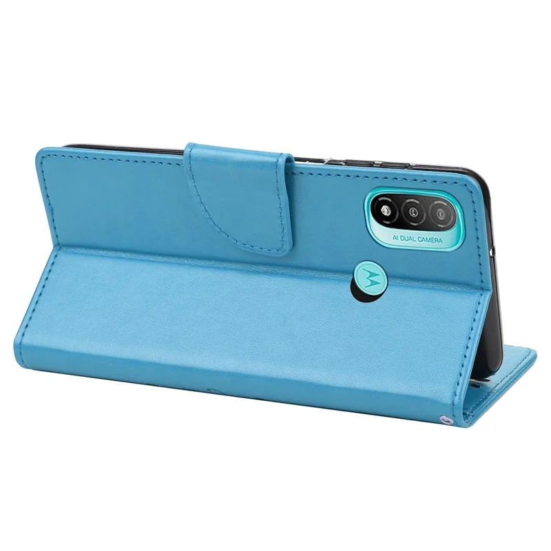 Imprint Butterflies Pattern Full Body Protection Leather Case Stand Wallet Phone Cover for Motorola Moto E20/E30/E40 - Blue