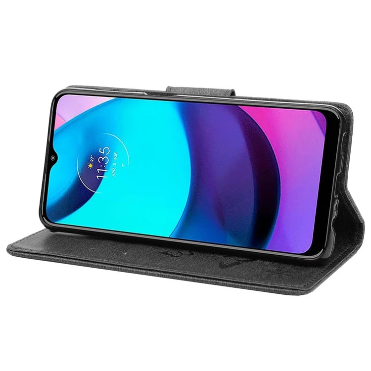 Para Motorola Moto E20/E30/E40 Funda de teléfono móvil Estampado con grandes mariposas Funda de cuero con billetera y soporte - Negro
