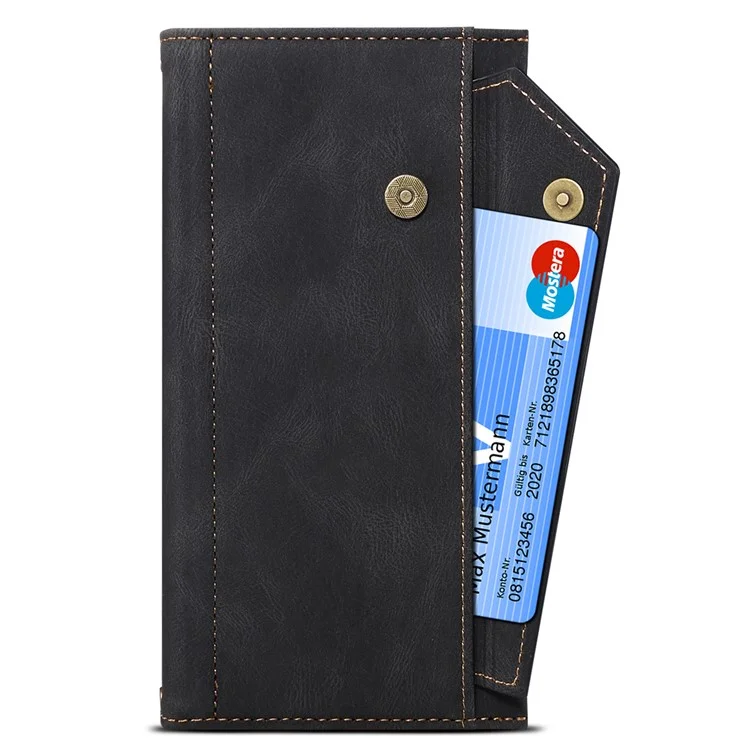 Full Body Protection Wallet Phone Case Multifunction Zipper Pocket Phone Cover with Wrist Strap for Motorola Edge X30 - Black