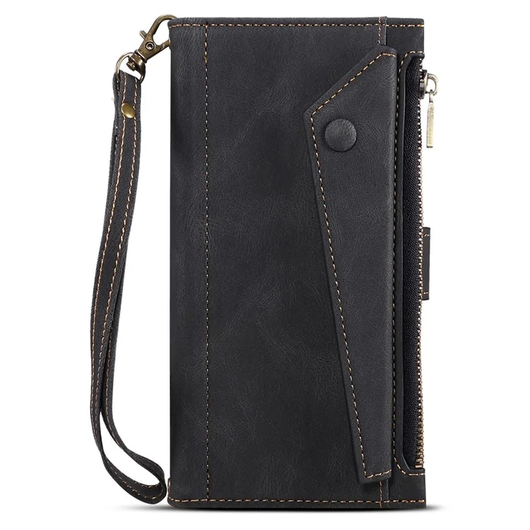 Full Body Protection Wallet Phone Case Multifunction Zipper Pocket Phone Cover with Wrist Strap for Motorola Edge X30 - Black