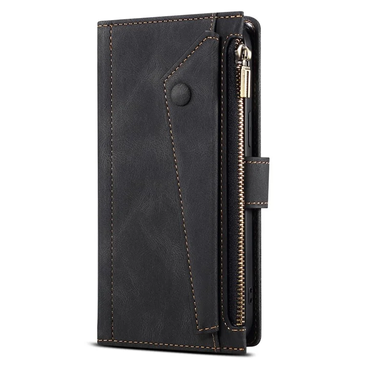 Full Body Protection Wallet Phone Case Multifunction Zipper Pocket Phone Cover with Wrist Strap for Motorola Edge X30 - Black