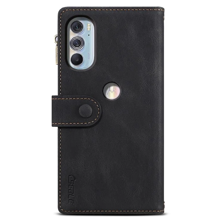 Full Body Protection Wallet Phone Case Multifunction Zipper Pocket Phone Cover with Wrist Strap for Motorola Edge X30 - Black