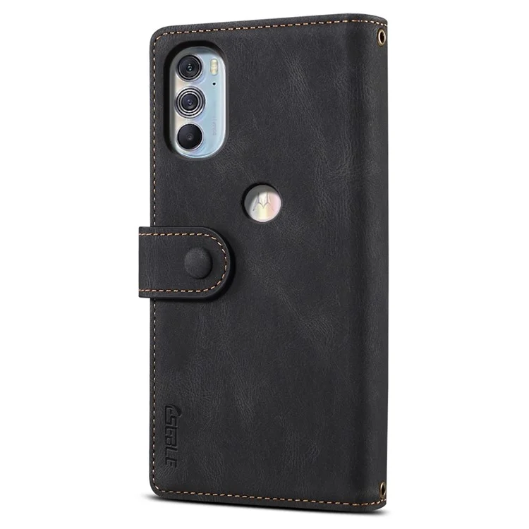 Full Body Protection Wallet Phone Case Multifunction Zipper Pocket Phone Cover with Wrist Strap for Motorola Edge X30 - Black