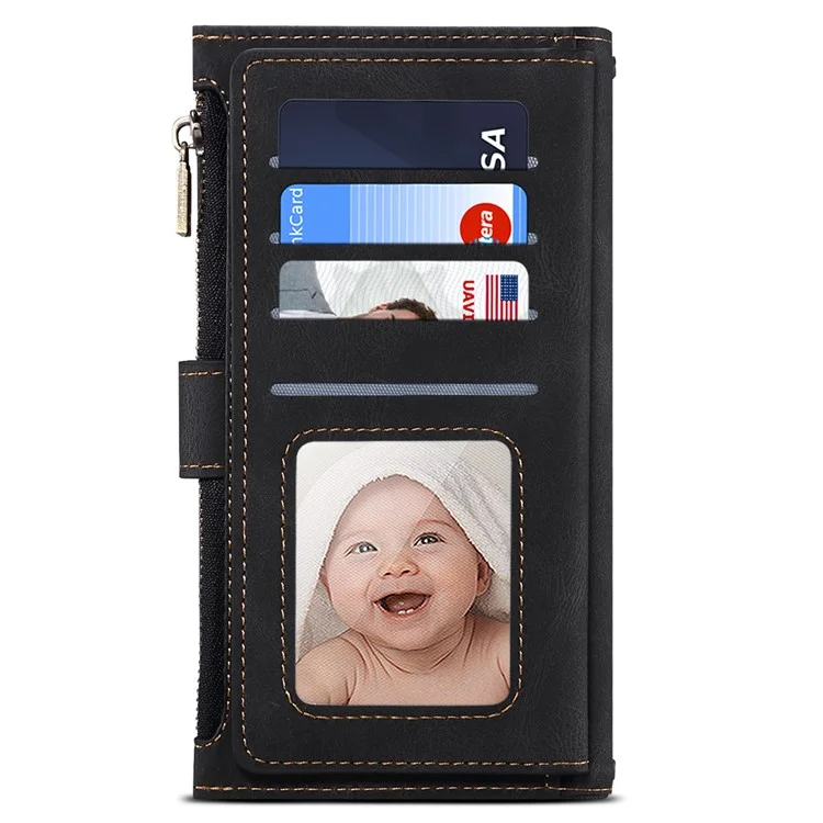 Full Body Protection Wallet Phone Case Multifunction Zipper Pocket Phone Cover with Wrist Strap for Motorola Edge X30 - Black