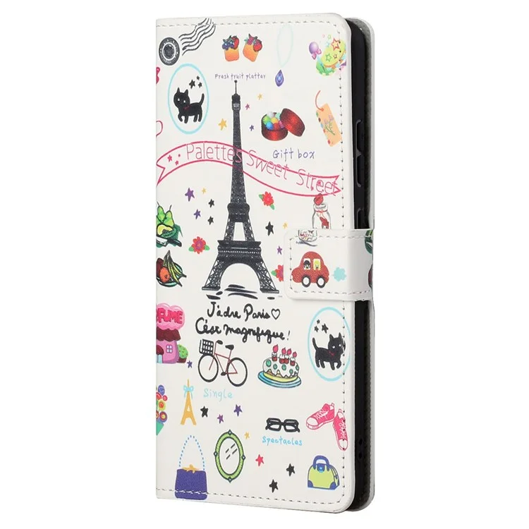 Pattern Printing TPU + PU Leather Phone Case Magnetic Closure Flip Phone Protector with Wallet Stand for Motorola Moto G31/G41 - Iron Tower