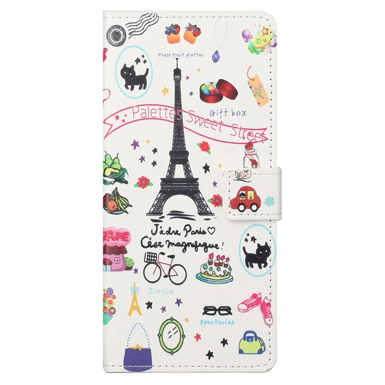 Pattern Printing TPU + PU Leather Phone Case Magnetic Closure Flip Phone Protector with Wallet Stand for Motorola Moto G31/G41 - Iron Tower