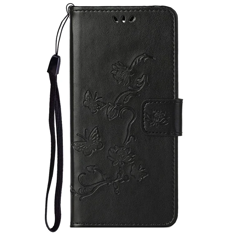 Scratch-resistant Imprinted Butterflies Flower PU Leather Wallet Function Phone Case Stand Shell for Motorola Moto G31 / G41 - Black