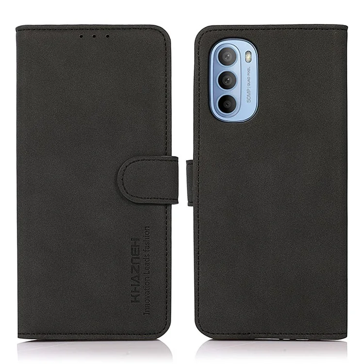 Khazneh Surface Texturée Visualisation Pliable Portefeuille Cuir PU + TPU Coque Téléphone Pour Motorola Moto G31 / G41 - Noir