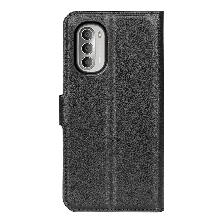 Litchi-Textur PU-Leder Flip Folio Buchständer Brieftasche Hülle Stoßfeste TPU-Innenschale Vollschutzhülle für Motorola Moto G51 5G - Schwarz