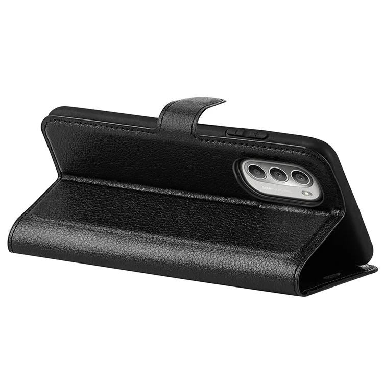 Litchi-Textur PU-Leder Flip Folio Buchständer Brieftasche Hülle Stoßfeste TPU-Innenschale Vollschutzhülle für Motorola Moto G51 5G - Schwarz