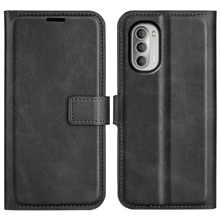 PU-Leder-Klapptasche mit Stoßschutz, Geldbörse und Ständer für Motorola Moto G51 5G - Schwarz