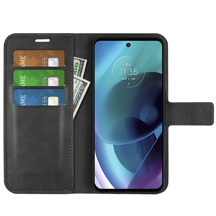 PU-Leder-Klapptasche mit Stoßschutz, Geldbörse und Ständer für Motorola Moto G51 5G - Schwarz