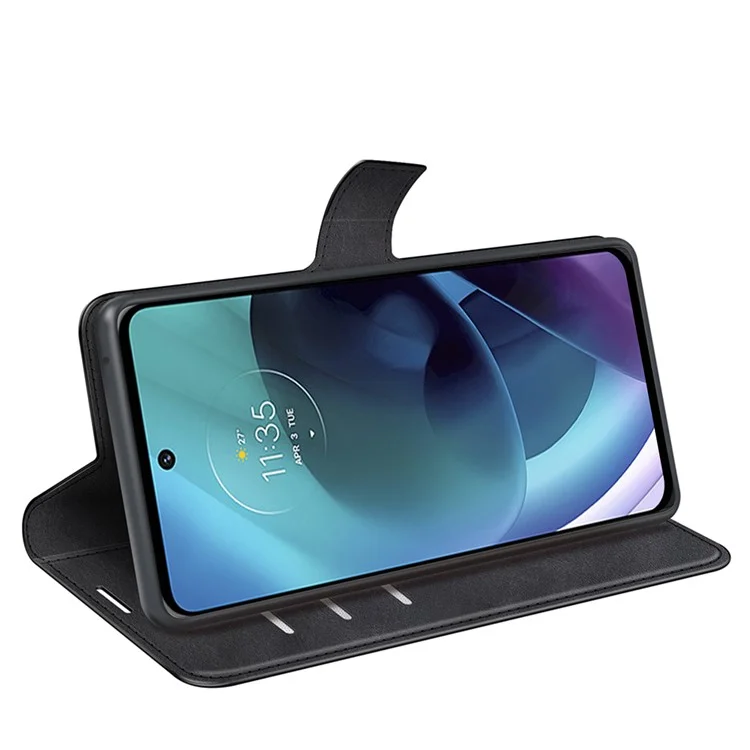 PU-Leder-Klapptasche mit Stoßschutz, Geldbörse und Ständer für Motorola Moto G51 5G - Schwarz