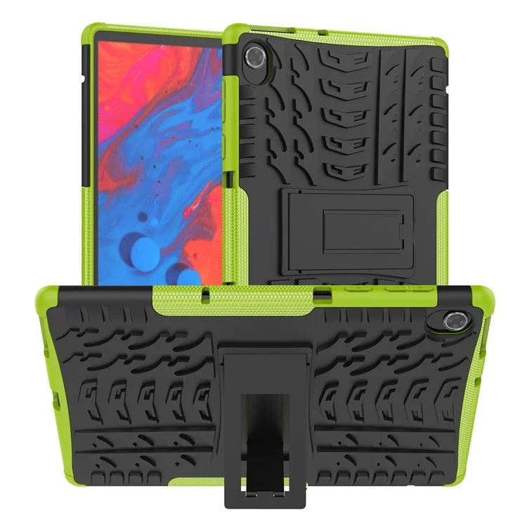 Cool Tire Texture Scratch-resistant PC + TPU Protective Tablet Cover with Kickstand for Lenovo Tab K10 - Green