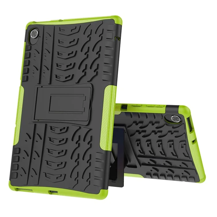 Cool Tire Texture Scratch-resistant PC + TPU Protective Tablet Cover with Kickstand for Lenovo Tab K10 - Green