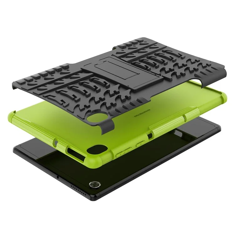 Cool Tire Texture Scratch-resistant PC + TPU Protective Tablet Cover with Kickstand for Lenovo Tab K10 - Green