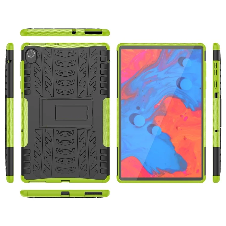 Cool Tire Texture Scratch-resistant PC + TPU Protective Tablet Cover with Kickstand for Lenovo Tab K10 - Green