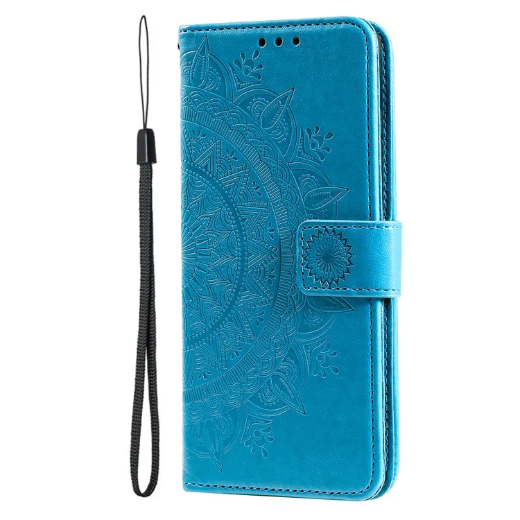 Mandala Flor Impresa Funda Billetera de Cuero PU para Teléfono Protectora para Motorola Moto G Power (2022) - Azul