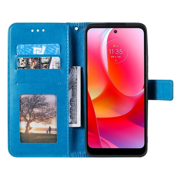 Mandala Flor Impresa Funda Billetera de Cuero PU para Teléfono Protectora para Motorola Moto G Power (2022) - Azul
