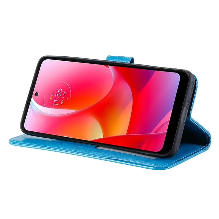 Mandala Flor Impresa Funda Billetera de Cuero PU para Teléfono Protectora para Motorola Moto G Power (2022) - Azul