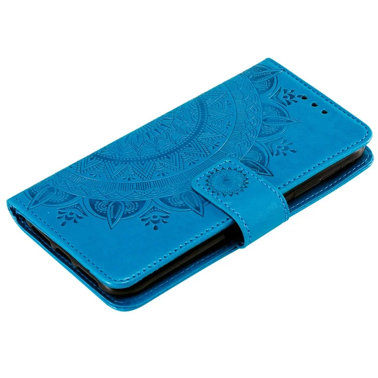 Mandala Flower Imprinted PU Leather Stand Wallet Phone Case Protective Cover for Motorola Moto G Power (2022) - Blue