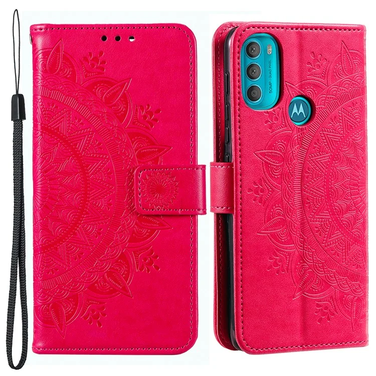 PU Leather + Soft TPU Case Imprinted Mandala Flower Stand Wallet Protective Cover for Motorola Moto G71 5G - Rose