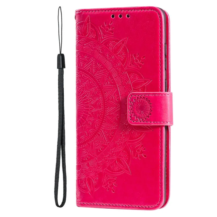 PU Leather + Soft TPU Case Imprinted Mandala Flower Stand Wallet Protective Cover for Motorola Moto G71 5G - Rose