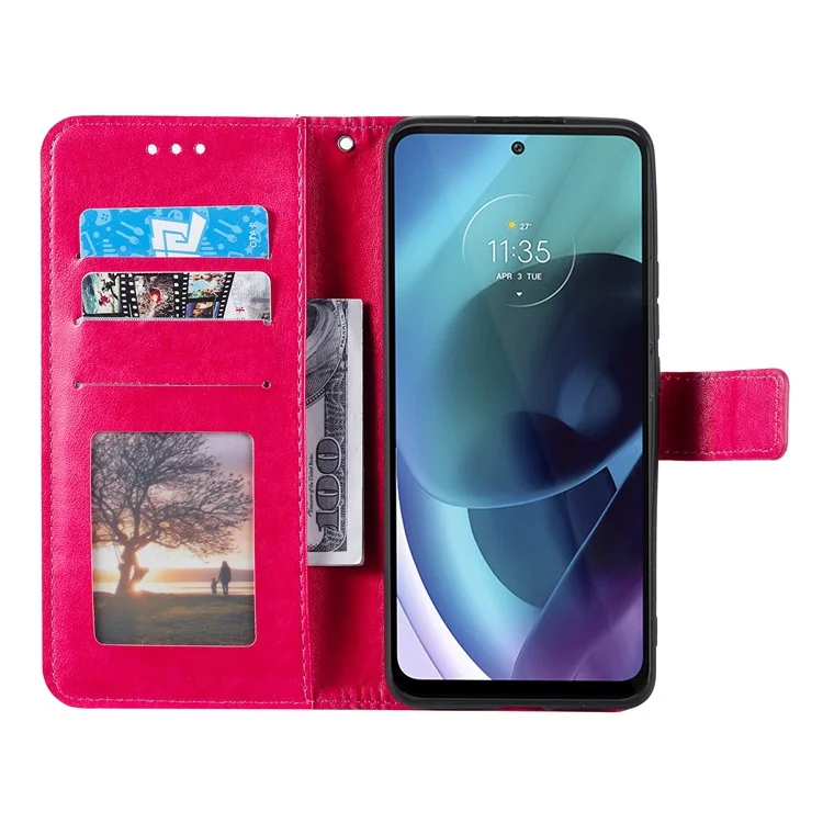 PU Leather + Soft TPU Case Imprinted Mandala Flower Stand Wallet Protective Cover for Motorola Moto G71 5G - Rose