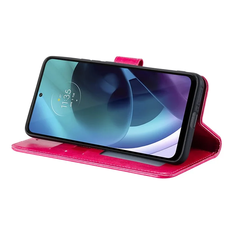 PU Leather + Soft TPU Case Imprinted Mandala Flower Stand Wallet Protective Cover for Motorola Moto G71 5G - Rose