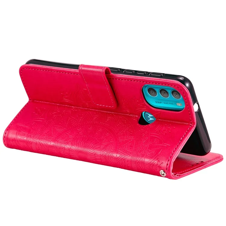 PU Leather + Soft TPU Case Imprinted Mandala Flower Stand Wallet Protective Cover for Motorola Moto G71 5G - Rose