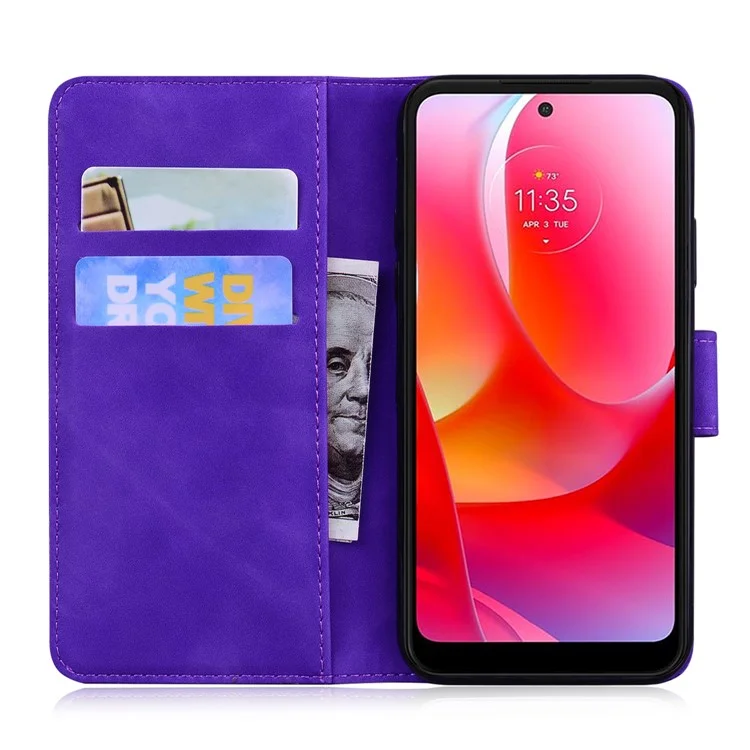 Kratzfeste TPU+PU Leder Hülle Magnetische Mobiltelefonhülle Wallet Wallet Cover Mit Ständer Für Motorola Moto G51 5G - Violett