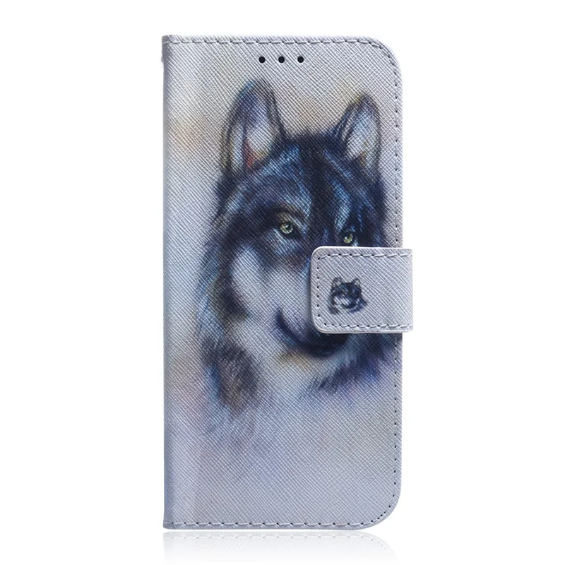 Pattern Printing Wallet Stand Folio Flip PU Leather + TPU Dual Protective Phone Case for Motorola Moto G200 5G - Wolf