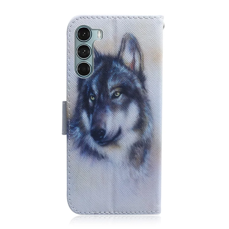 Pattern Printing Wallet Stand Folio Flip PU Leather + TPU Dual Protective Phone Case for Motorola Moto G200 5G - Wolf