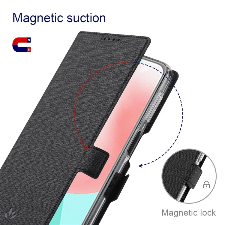 VILI K -serie Doppelmagnetische Verschlüsse Verschlussständer Brieftasche Folio Flip Leder Telefon Hülle Für Motorola Edge X30 - Schwarz