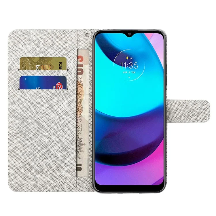 Wallet Style 3D Pattern Printing Cross Texture PU Leather Case Magnetic Flip Stand Shockproof Cover with Strap for Motorola Moto G71 5G - Flowers