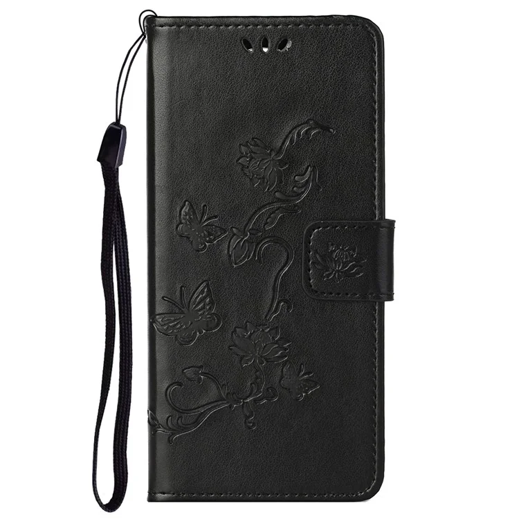 Imprinted Butterflies Flower PU Leather Scratch-resistant Wallet Function Phone Case Stand Shell for Motorola Moto G71 5G - Black